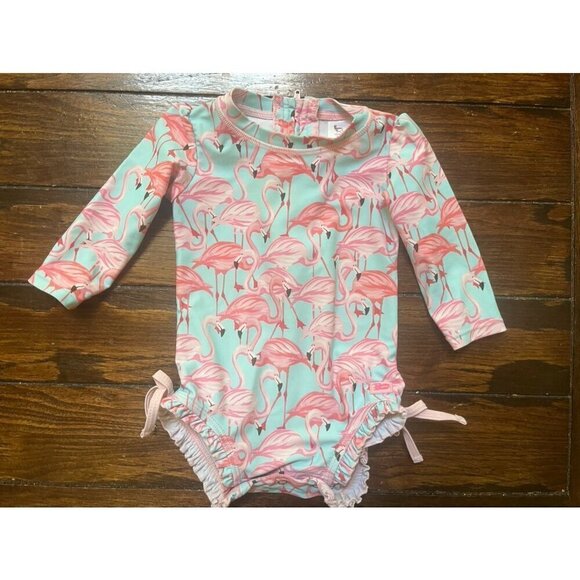 Ruffle Butts Baby Swim Suit Flamingo Rash Guard - Picture 1 of 3